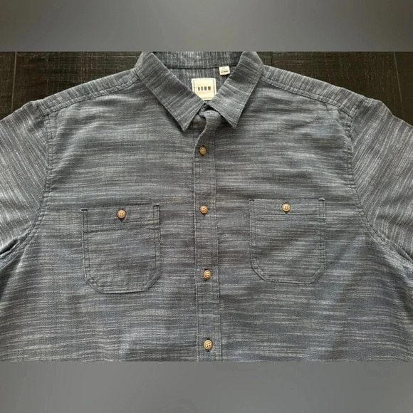 ROWM Men's Short Sleeve Button Down Blue Shirt w/Wheat like Print Size XL - Picture 2 of 4